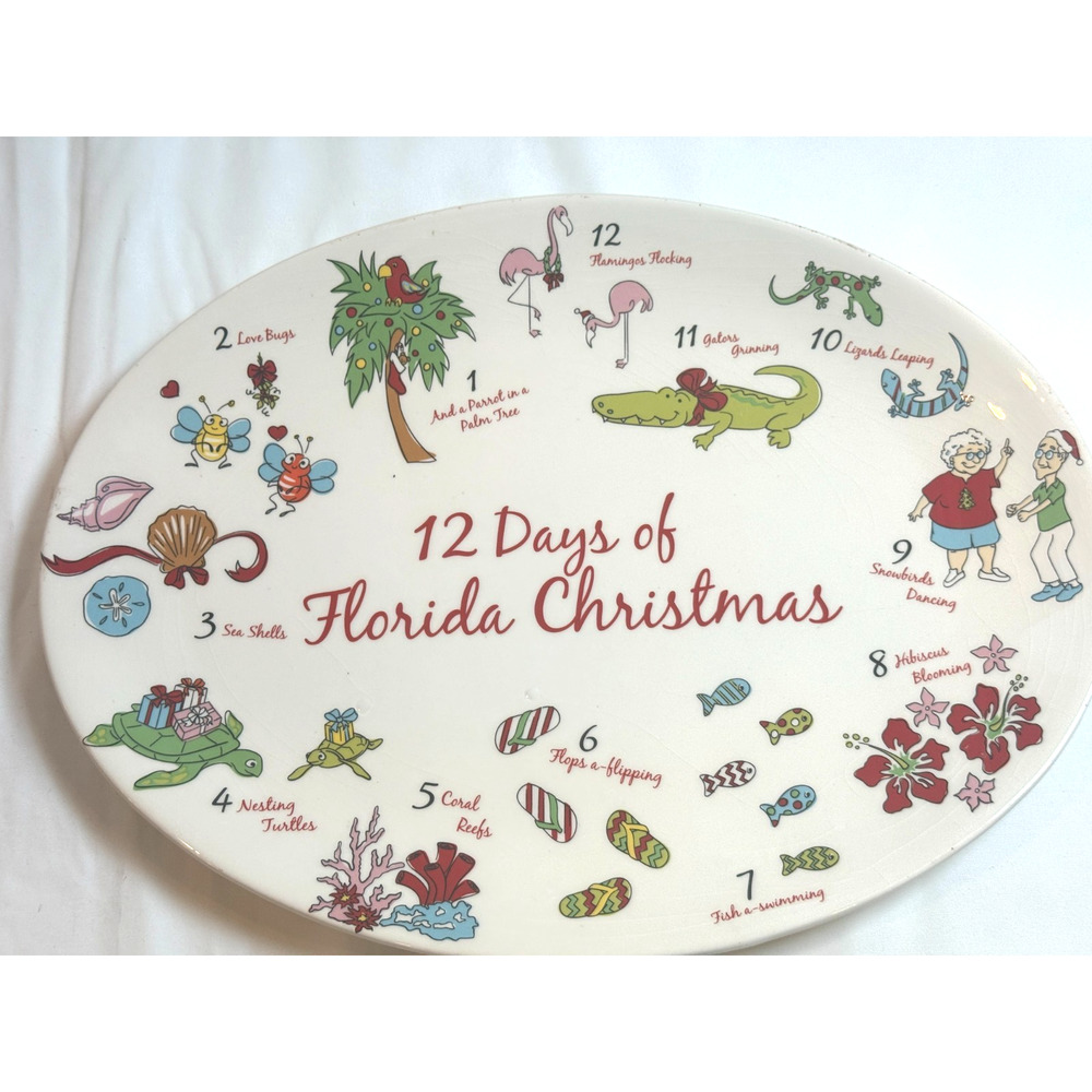 Florida Christmas Platter 12 Days Oval Ceramic Holiday Serving Tray
